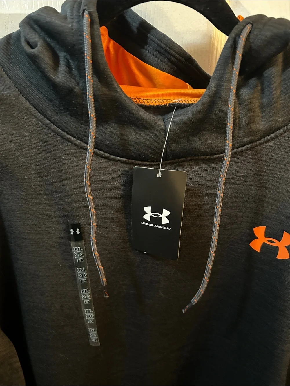 Under Armour Men’s Dark Gray Crewneck Hoodie with Orange Logo